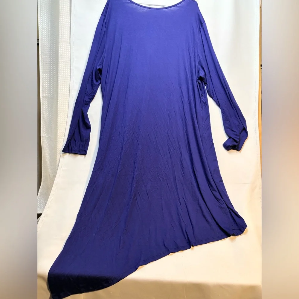Long Sleeve Knee Length Asymmetrical Plus Size Tunic Top navy color - Picture 3 of 6